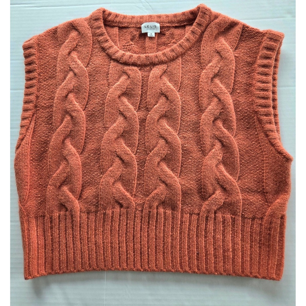 Le Lis Cable Knit Sweater Vest Women Small Orange Crew Neck Sleeveless MWT5823